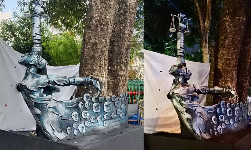 നീതിക്കുവേണ്ടി ശിരസ്സുയർത്തി പൊരുതുന്ന തൊഴിലാളി സ്ത്രീയുടെ ശിൽപ്പം ആശഅനാച്ഛാദനം ചെയ്തു നീതിക്കുവേണ്ടി ശിരസ്സുയർത്തി പൊരുതുന്ന തൊഴിലാളി സ്ത്രീയുടെ ശിൽപ്പം ആശഅനാച്ഛാദനം ചെയ്തു