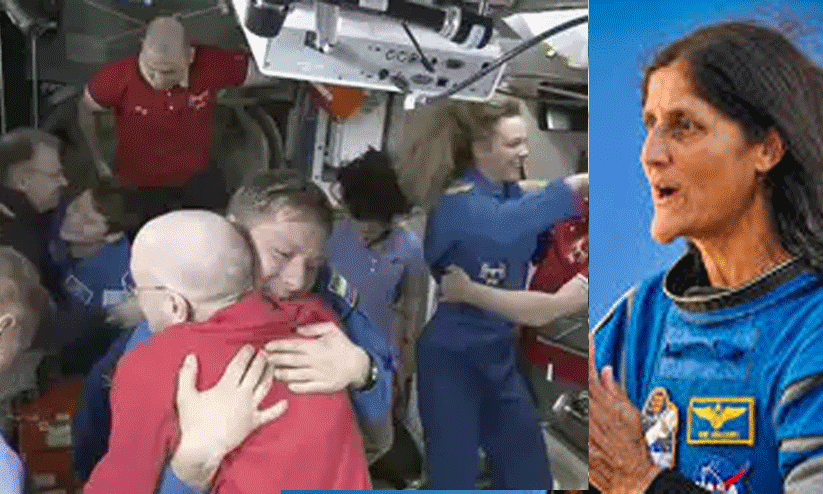 പരസ്പരം ഹസ്തദാനം നടത്തി, ആലിംഗനം ചെയ്ത്  അവർ ആഹ്ലാദം പങ്കിട്ടു; സുഹൃത്തുക്കളെ കണ്ട് സന്തോഷമടക്കാനാവാതെ സുനിത വില്യംസ്