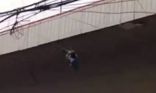 ഹൈദരാബാദിലെ പി.വി.എൻ.ആർ എക്സ്പ്രസ്സ് വേയിൽ നിന്നും താഴേക്ക് വീണയാൾ അത്ഭുതകരമായി രക്ഷപെട്ടു -വിഡിയോ