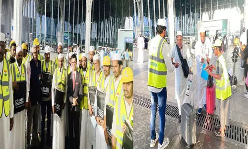 ആദ്യ ഇന്ത്യൻ ഹജ്ജ് സംഘത്തിന് ഐ.സി.എഫ്-ആർ.എസ്.സി സ്വീകരണം ആദ്യ ഇന്ത്യൻ ഹജ്ജ് സംഘത്തിന് ഐ.സി.എഫ്-ആർ.എസ്.സി സ്വീകരണം