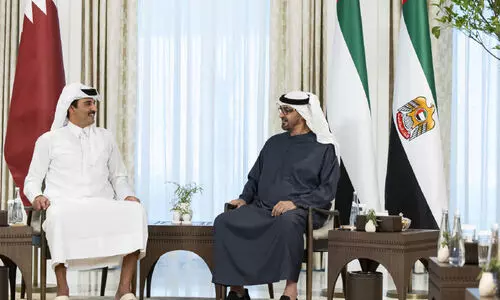 അ​ബൂ​ദ​ബി​യി​ൽ അ​മീ​ർ, യു.​എ.​ഇ പ്ര​സി​ഡ​ന്റ് കൂ​ടി​ക്കാ​ഴ്​​ച