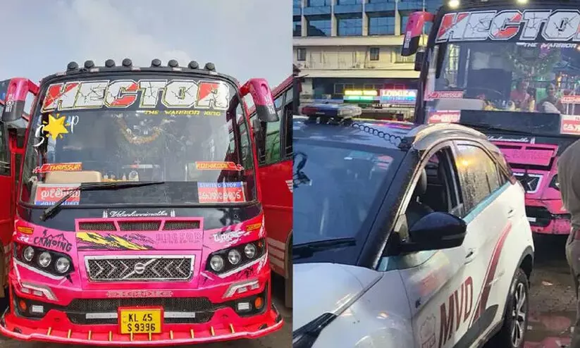 പെർമിറ്റില്ലാതെ സ്വകാര്യ ബസിന്റെ സർക്കീട്ട്; ഉടമയുടെ സഹോദരൻ എ.എം.വി.ഐ ഉദ്യോഗസ്ഥൻ, ബസ് പിടിച്ചെടുത്ത് എം.വി.ഡി