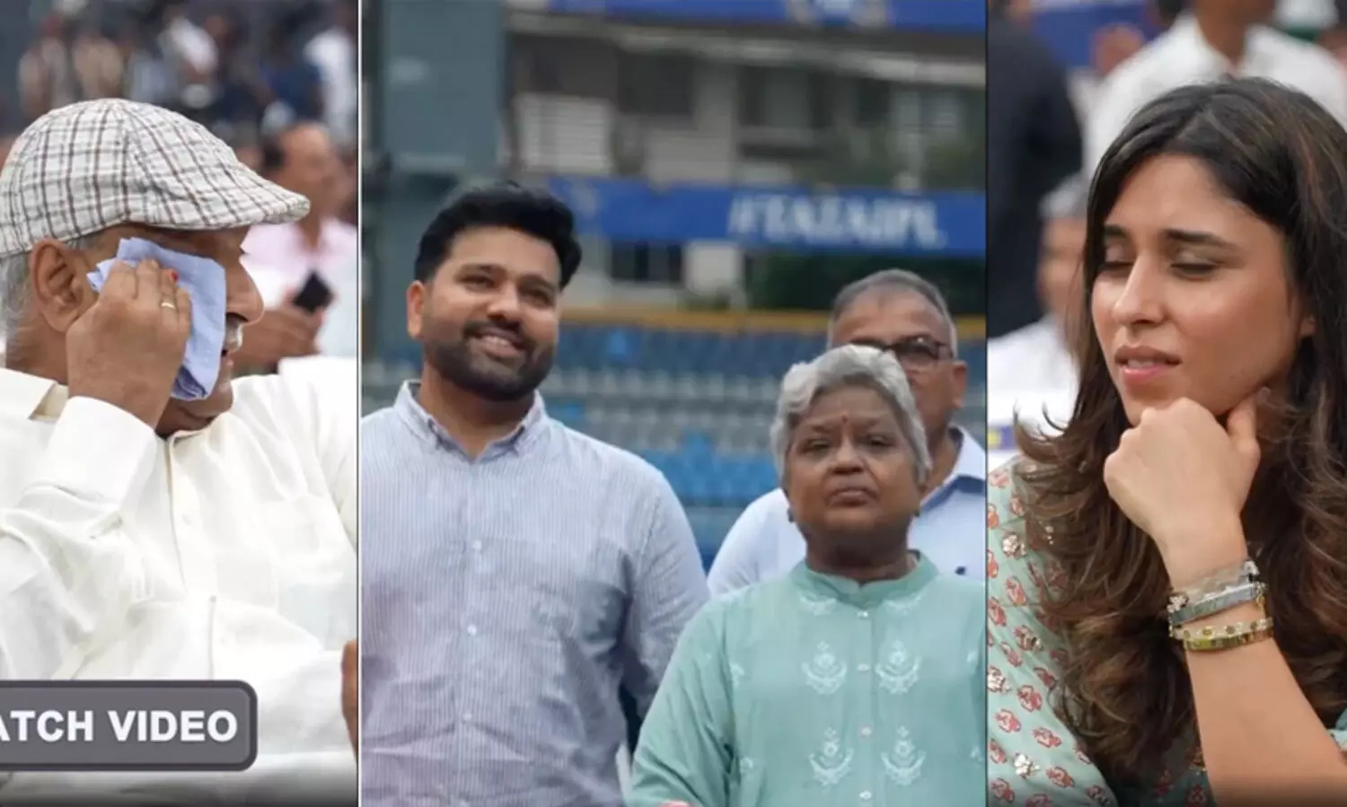 കണ്ണുനിറഞ്ഞ് രോഹിത്തിന്‍റെ രക്ഷിതാക്കൾ, പിന്നിലേക്ക് നീങ്ങി കണ്ണ് തുടച്ച് ഭാര്യ റിതിക; വാംഖഡെയിൽ വൈകാരിക നിമിഷങ്ങൾ -വിഡിയോ