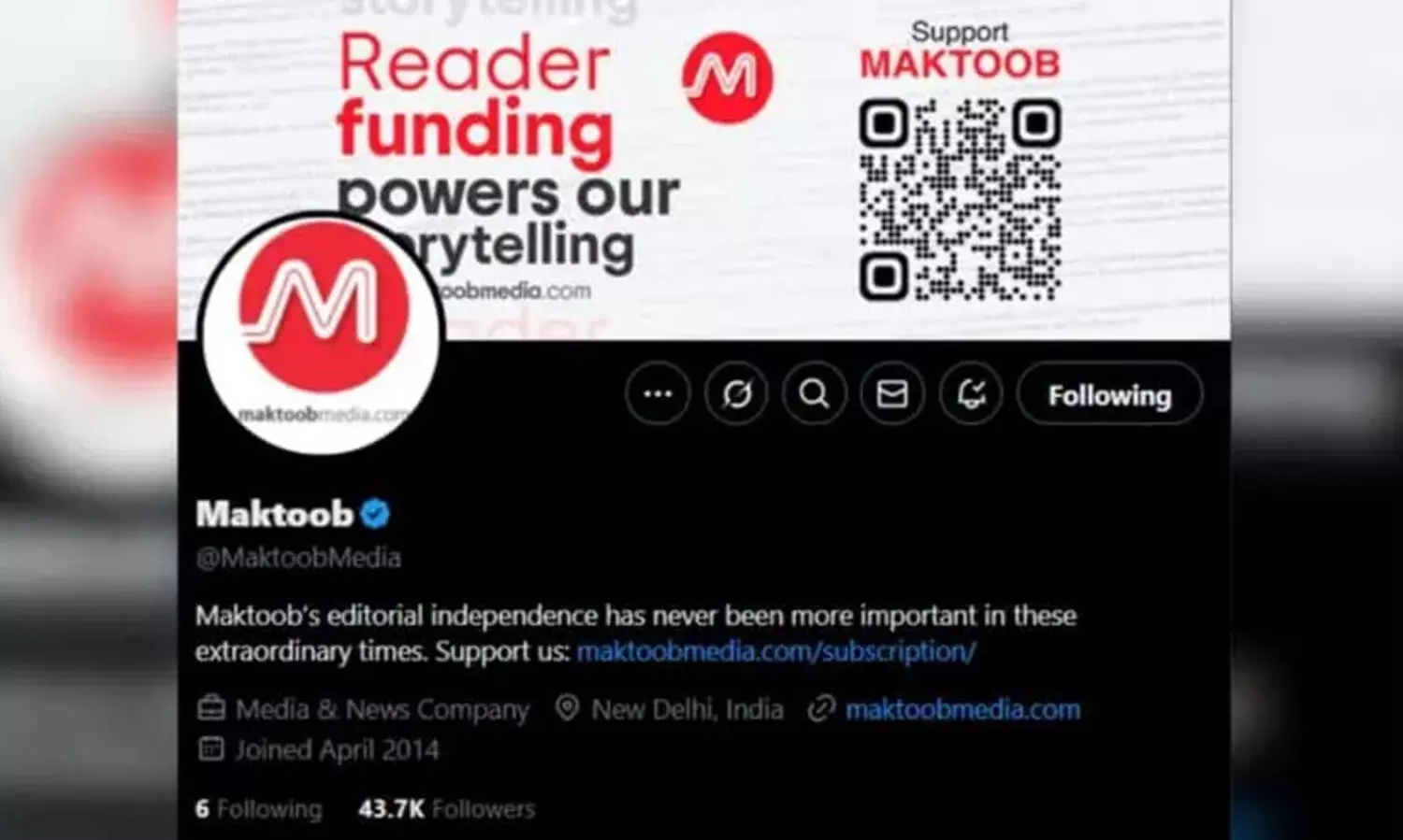 മക്തൂബ് മീഡിയയുടെ എക്സ് അക്കൗണ്ട് പുനഃസ്ഥാപിച്ച് കേന്ദ്ര സർക്കാർ