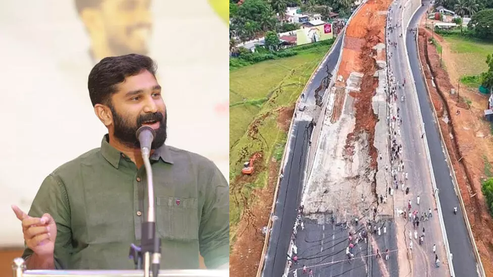 അടിത്തറയിലെ സമ്മർദമോ, ഫ്ലക്സ്‌ വെക്കാൻ വേണ്ടി മുകളിൽ നിന്നുള്ള സമ്മർദമോ, എന്താണ് ദേശീയപാത തകർച്ചയുടെ യഥാർത്ഥ കാരണം ..‍?; വി.ടി ബൽറാം