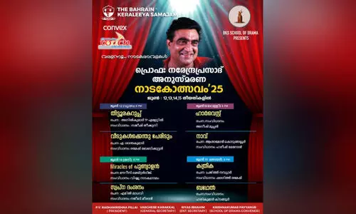 ന​രേ​ന്ദ്ര​പ്ര​സാ​ദ് അ​നു​സ്മ​ര​ണ നാ​ട​കോ​ത്സ​വം ജൂ​ൺ 12 മു​ത​ൽ