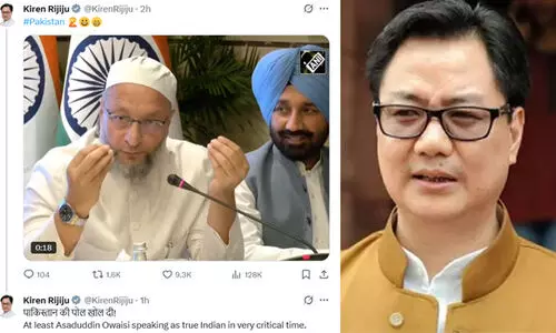 പാകിസ്താനെ പരിഹസിച്ച് ഉവൈസി; വിഡിയോ പങ്കുവെച്ച് കേന്ദ്ര മന്ത്രി കിരൺ റിജിജു