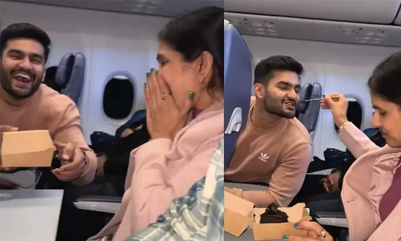 40,000 അടി ഉയരത്തിൽ മാതാവിന് സർപ്രൈസ് നൽകി മകൻ, വിഡിയോ വൈറൽ