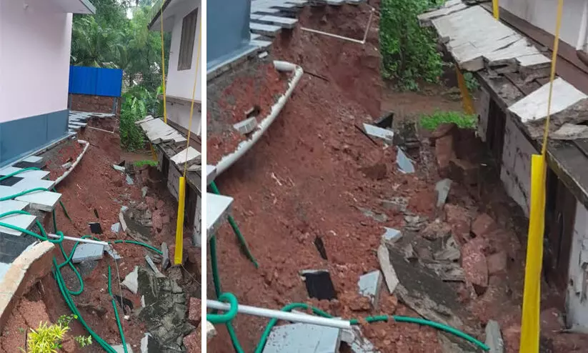 ഇരുനില അപാർട്മെന്റിന്റെ അരിക് ഇടിഞ്ഞു; മതിലടക്കം വീണത് സമീപത്തെ വീട്ടിലേക്ക് ഇരുനില അപാർട്മെന്റിന്റെ അരിക് ഇടിഞ്ഞു; മതിലടക്കം വീണത് സമീപത്തെ വീട്ടിലേക്ക്