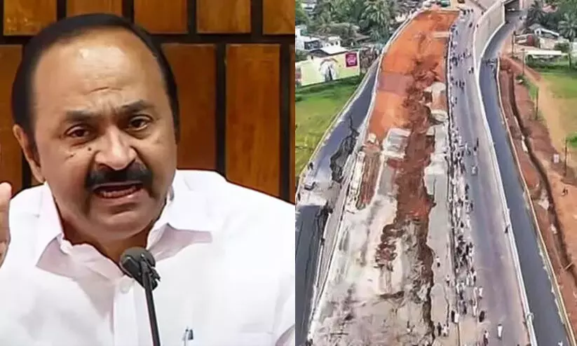 ‘ദേശീയ പാത: ഒരു പണിയുമെടുക്കാതെ 1000 കോടിയിലേറെ ലാഭം, എന്നിട്ടും അന്വേഷണം ആവശ്യപ്പെടാതെ പിണറായി ബി.ജെ.പിക്ക് മുന്നില്‍ ഓഛാനിച്ച് നില്‍ക്കുന്നു’ -വി.ഡി സതീശന്‍