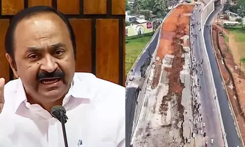 ‘ദേശീയ പാത: ഒരു പണിയുമെടുക്കാതെ 1000 കോടിയിലേറെ ലാഭം, എന്നിട്ടും അന്വേഷണം ആവശ്യപ്പെടാതെ പിണറായി ബി.ജെ.പിക്ക് മുന്നില്‍ ഓഛാനിച്ച് നില്‍ക്കുന്നു’ -വി.ഡി സതീശന്‍