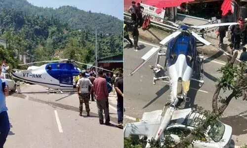 ടേക്കോഫിനു പിന്നാലെ സാങ്കേതിക തകരാർ; ഹെലികോപ്റ്റർ നടുറോഡിലിറക്കി -VIDEO