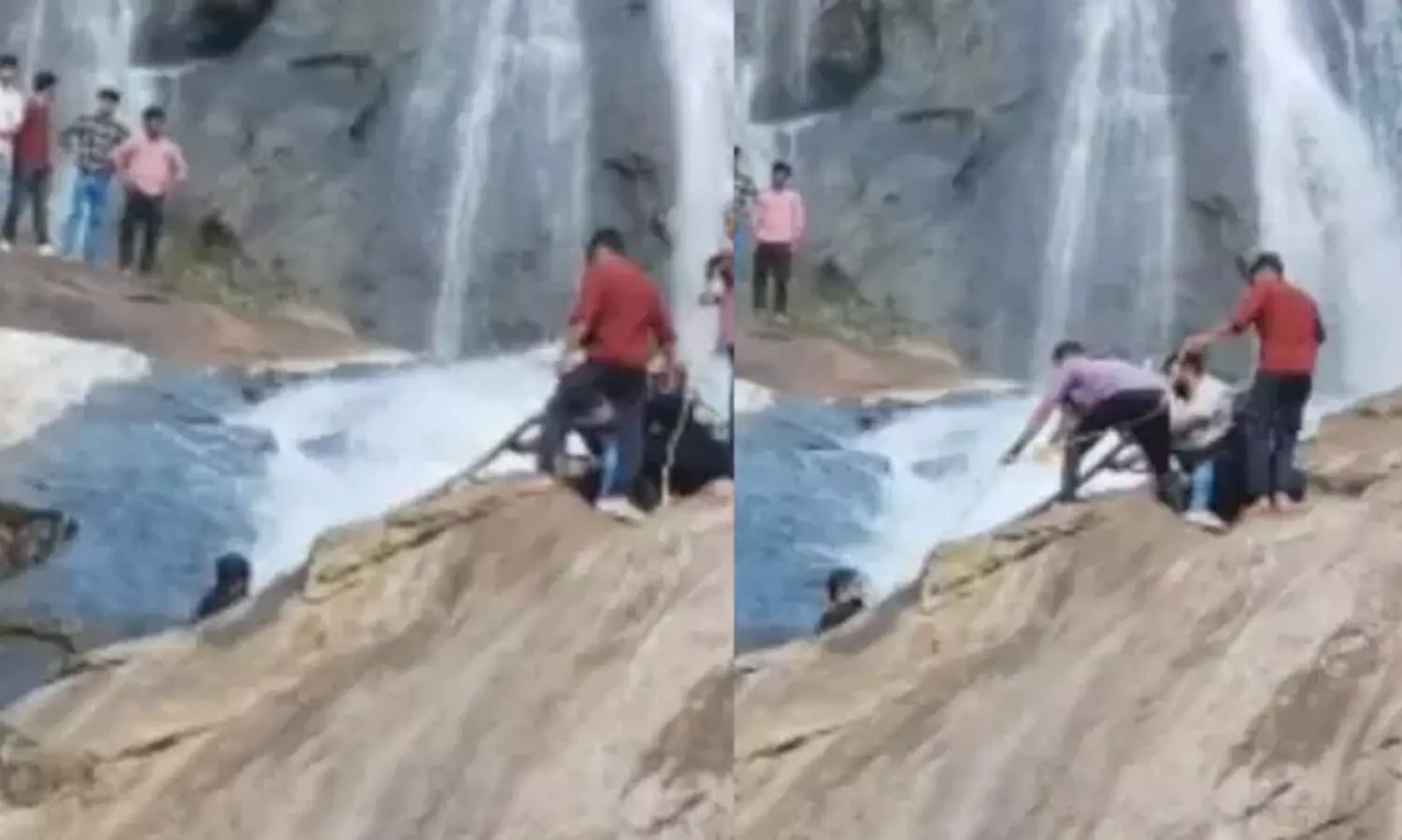 സെൽഫിയെടുക്കുന്നതിനിടെ വെള്ളച്ചാട്ടത്തിൽ വീണ യുവാവിനെ സാഹസികമായി രക്ഷപ്പെടുത്തി നാട്ടുകാർ