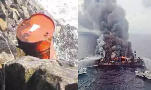 കൊല്ലം തീരത്ത് ഭാഗികമായി കത്തിയ ബാരൽ പരിഭ്രാന്തി പരത്തി; തീ പിടിച്ച കപ്പലിലേതെന്ന് സംശയം