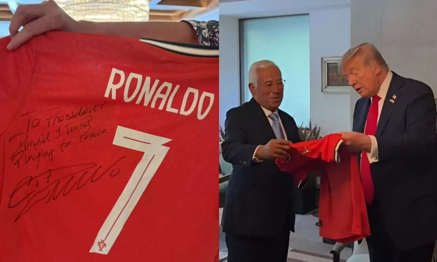 സമാധാനത്തിനായി നിലകൊള്ളൂ ; ട്രംപിന് ജേഴ്സി സമ്മാനിച്ച് ക്രിസ്റ്റ്യാനോ റൊണാൾഡോ