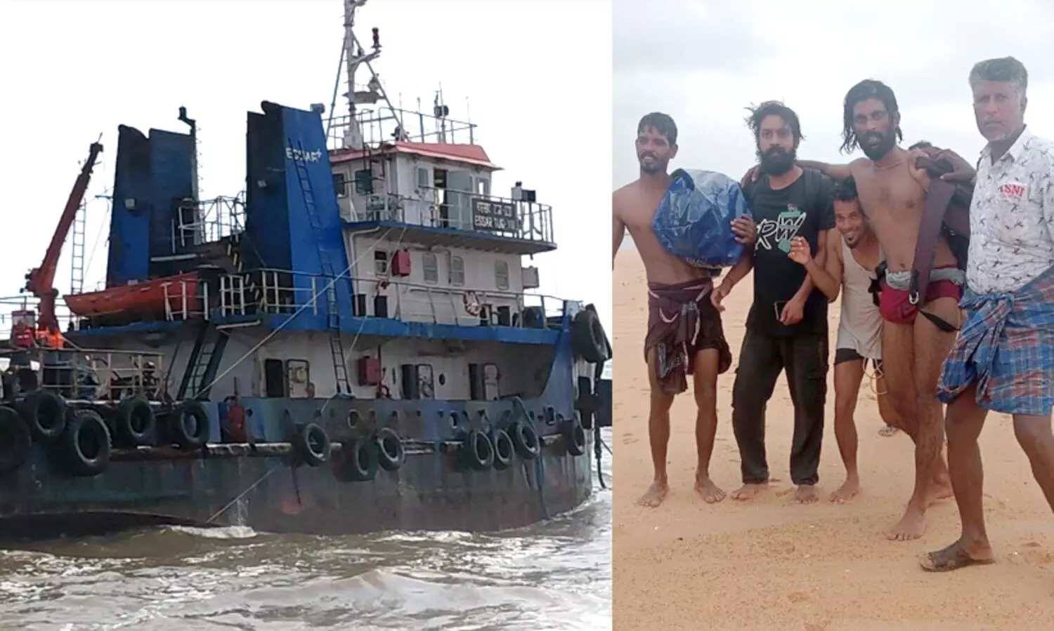 കാസർകോട്ട് കൂറ്റൻ ടഗ് ബോട്ട് കരക്കടിഞ്ഞു; തൊഴിലാളികളെ രക്ഷപ്പെടുത്തി