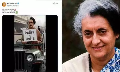 ഇന്ദിര ഗാന്ധിയെ ഹിറ്റ്‌ലറുമായി താരതമ്യംചെയ്ത് ബി.ജെ.പിയുടെ പോസ്റ്റർ; കേസെടുത്തു