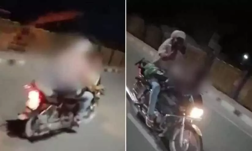 ആഗ്ര-കാൺപൂർ ഹൈവേയിൽ ​ഹെൽമറ്റില്ലാതെ ബൈക്കിൽ ദമ്പതികളുടെ അഭ്യാസ പ്രകടനം -വിഡിയോ