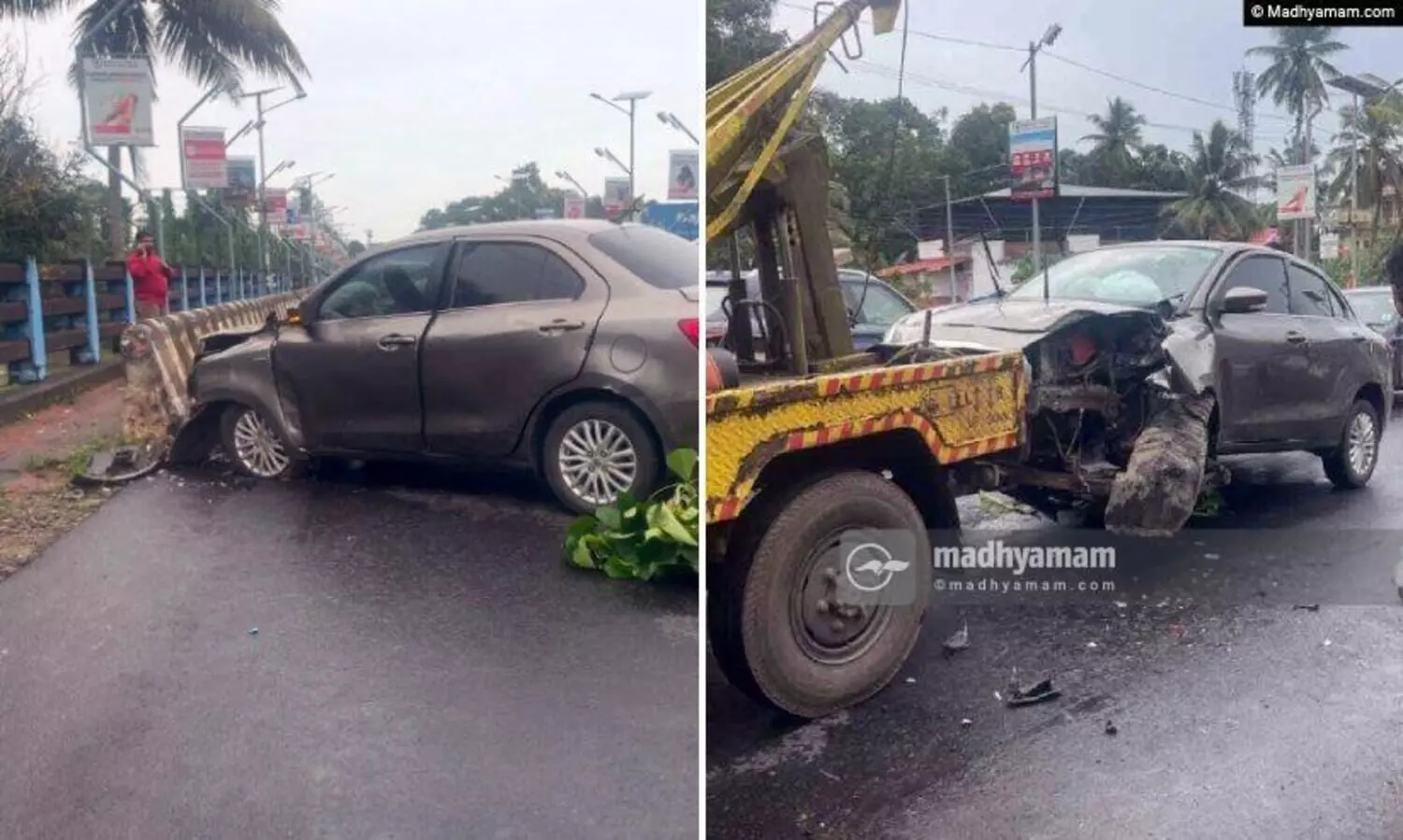 തിരുവല്ല കുറ്റൂരിൽ കാർ പാലത്തിന്‍റെ കൈവരിയിലേക്ക് ഇടിച്ചുകയറി; അപകടം പതിവെന്ന് നാട്ടുകാർ