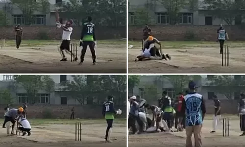 ക്രിക്കറ്റ് മത്സരത്തിനിടെ ഹൃദയാഘാതം; ബാറ്റർ കുഴഞ്ഞുവീണു മരിച്ചു - വിഡിയോ