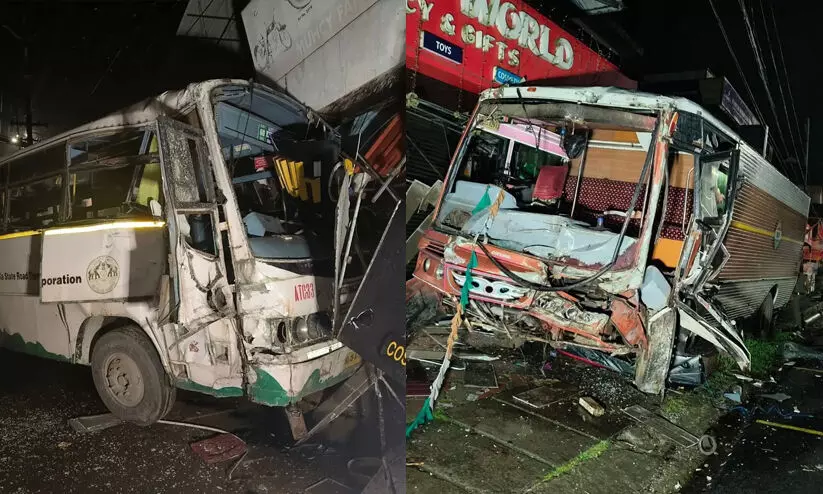 തൃശൂരിൽ കെ.എസ്.ആർ.ടി.സി ബസും മീൻ ലോറിയും കൂട്ടിയിടിച്ച് 12 പേർക്ക് പരിക്ക്