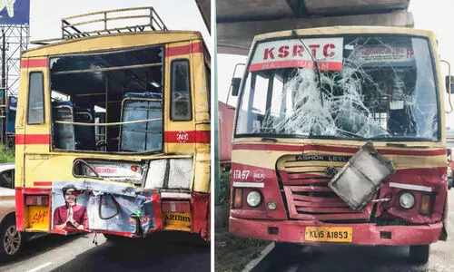 ദേശീയപാതയിൽ ബസ്​ അപകടം; ഇരുപതോളം യാത്രക്കാർക്ക് പരിക്ക്