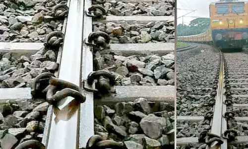 Iron clips on railway tracks