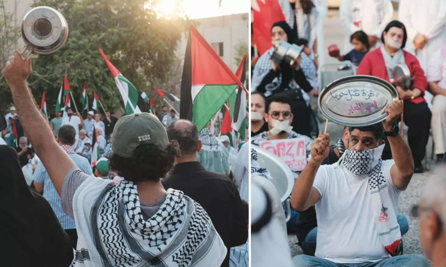 ഭക്ഷണം തടയപ്പെട്ട ഫലസ്തീന് ഐക്യദാർഢ്യം; പാത്രങ്ങൾ ഉയർത്തിപ്പിടിച്ച് ബഹ്റൈനിൽ പ്രതിഷേധം VIDEO