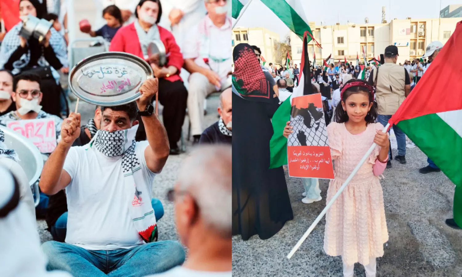 സഹായം തടയപ്പെട്ട ഫ​ല​സ്തീ​ന് ഐ​ക്യ​ദാ​ർ​ഢ്യം:ഭ​ക്ഷ​ണ​പാ​ത്ര​ങ്ങ​ൾ ഉ​യ​ർ​ത്തി​പ്പി​ടി​ച്ച് പ്ര​തി​ഷേ​ധി​ച്ച് ബ​ഹ്റൈ​ൻ സൊ​സൈ​റ്റി