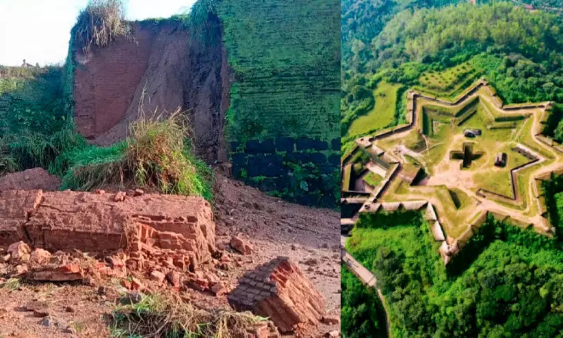 കനത്ത മഴ: മഞ്ജരാബാദ് കോട്ടയുടെ ഭാഗം തകർന്നു കനത്ത മഴ: മഞ്ജരാബാദ് കോട്ടയുടെ ഭാഗം തകർന്നു