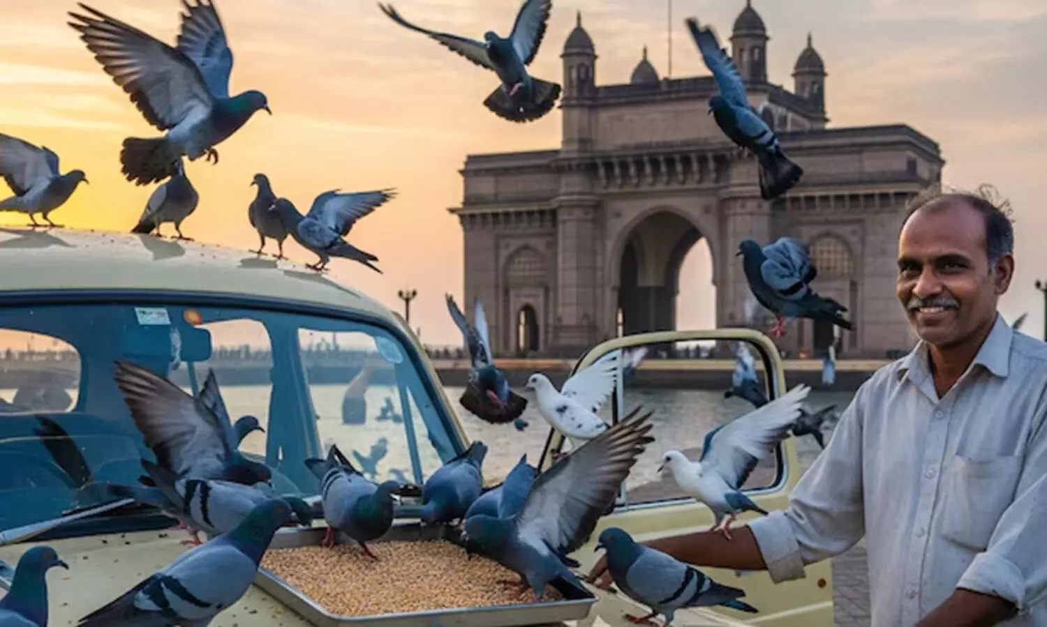 കാറിന് മുകളിൽവച്ച് പ്രാവുകൾക്ക് തീറ്റകൊടുത്തയാൾ മുംബൈയിൽ അറസ്റ്റിൽ; നിരാഹാരം അനുഷ്ഠിക്കുമെന്ന് ജൈന സന്യാസി