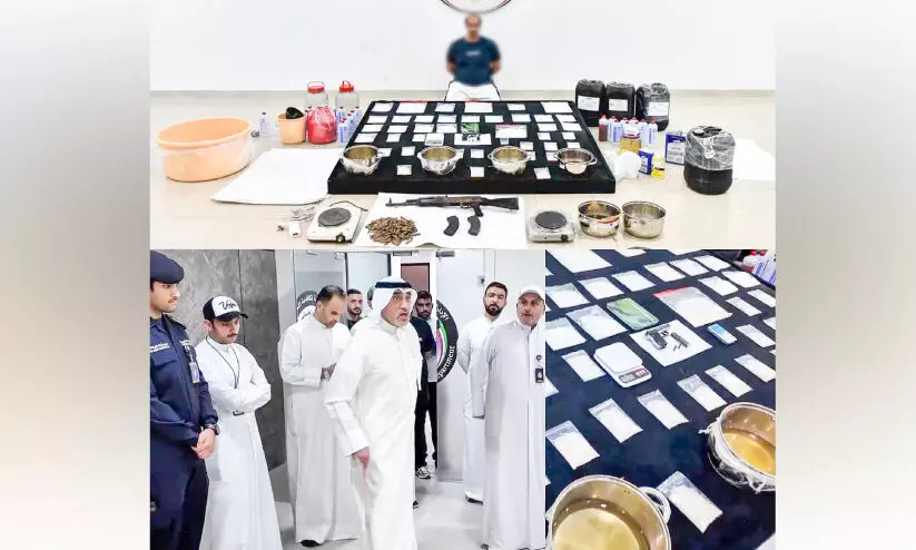 ല​ഹ​രി​യും നി​ർ​മാ​ണ​വ​സ്തു​ക്ക​ളു​മാ​യി ഒ​രാ​ൾ പി​ടി​യി​ൽ ക​ണ്ടു​കെ​ട്ടി​യ വ​സ്തു​ക്ക​ളു​ടെ മൂ​ല്യം ഏ​ക​ദേ​ശം 5,00000 ദീ​നാ​ർ