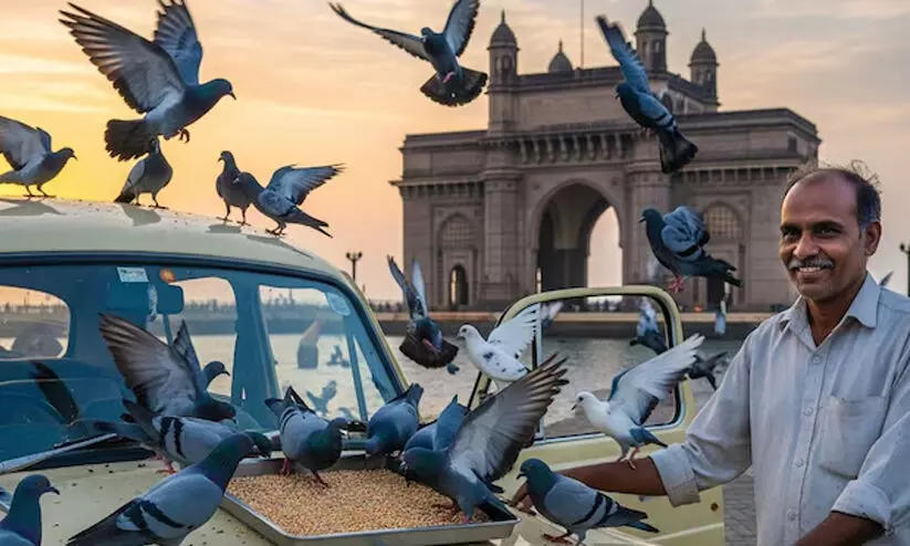 കാറിന് മുകളിൽവച്ച് പ്രാവുകൾക്ക് തീറ്റകൊടുത്തയാൾ മുംബൈയിൽ അറസ്റ്റിൽ; നിരാഹാരം അനുഷ്ഠിക്കുമെന്ന് ജൈന സന്യാസി