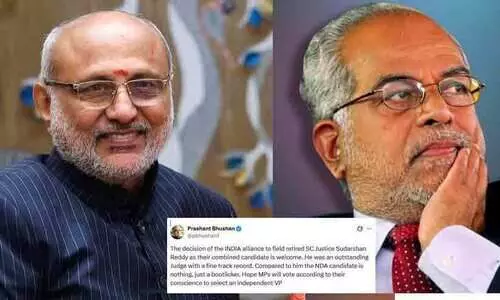 ഉപരാഷ്ട്രപതി തെരഞ്ഞെടുപ്പ്: ഇൻഡ്യ മുന്നണിയുടേത് മികച്ച സ്ഥാനാർഥി; എൻ.ഡി.എയുടേത് വെറും ‘ബൂട്ട്‍ലിക്കർ’ -​പ്രശാന്ത് ഭൂഷൺ