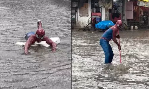 വെള്ളക്കെട്ടിലായ മുംബൈ നഗരത്തെ രക്ഷിക്കാൻ സ്പൈഡർമാൻ; വൈറലായി വിഡിയോ