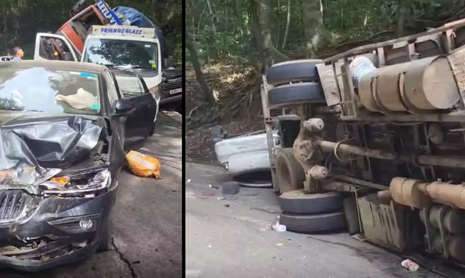 താമരശ്ശേരി ചുരത്തിൽ നിയന്ത്രണംവിട്ട ലോറി വാഹനങ്ങളിലിടിച്ച് മറിഞ്ഞു