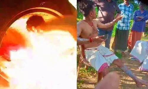 ശ്മശാനത്തിൽ സംസ്കാരത്തിനിടെ തീ ആളിപ്പടർന്നു; യുവാവിന് പൊള്ളലേറ്റു