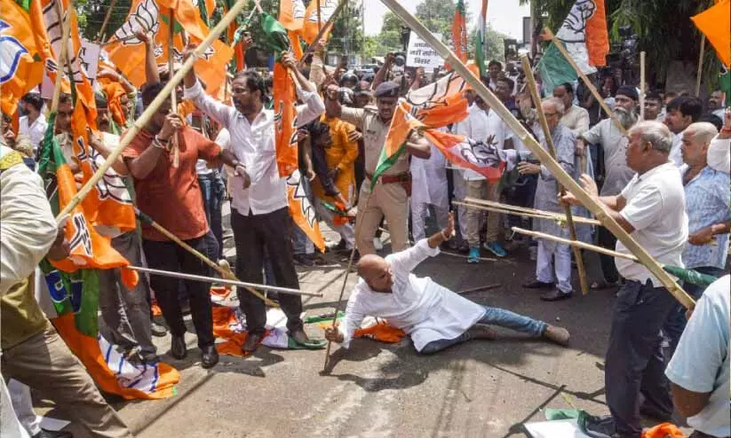 വോട്ടർ അധികാർ യാത്ര​യിൽ സിദ്ധരാമയ്യയും; പട്നയിൽ കോൺഗ്രസ് -ബി.ജെ.പി പ്രവർത്തകർ ഏറ്റുമുട്ടി
