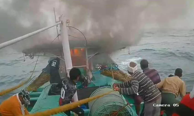 Boat catches fire while fishing Boat catches fire while fishing
