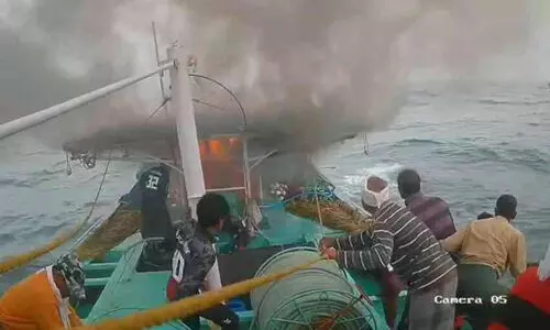 Boat catches fire while fishing