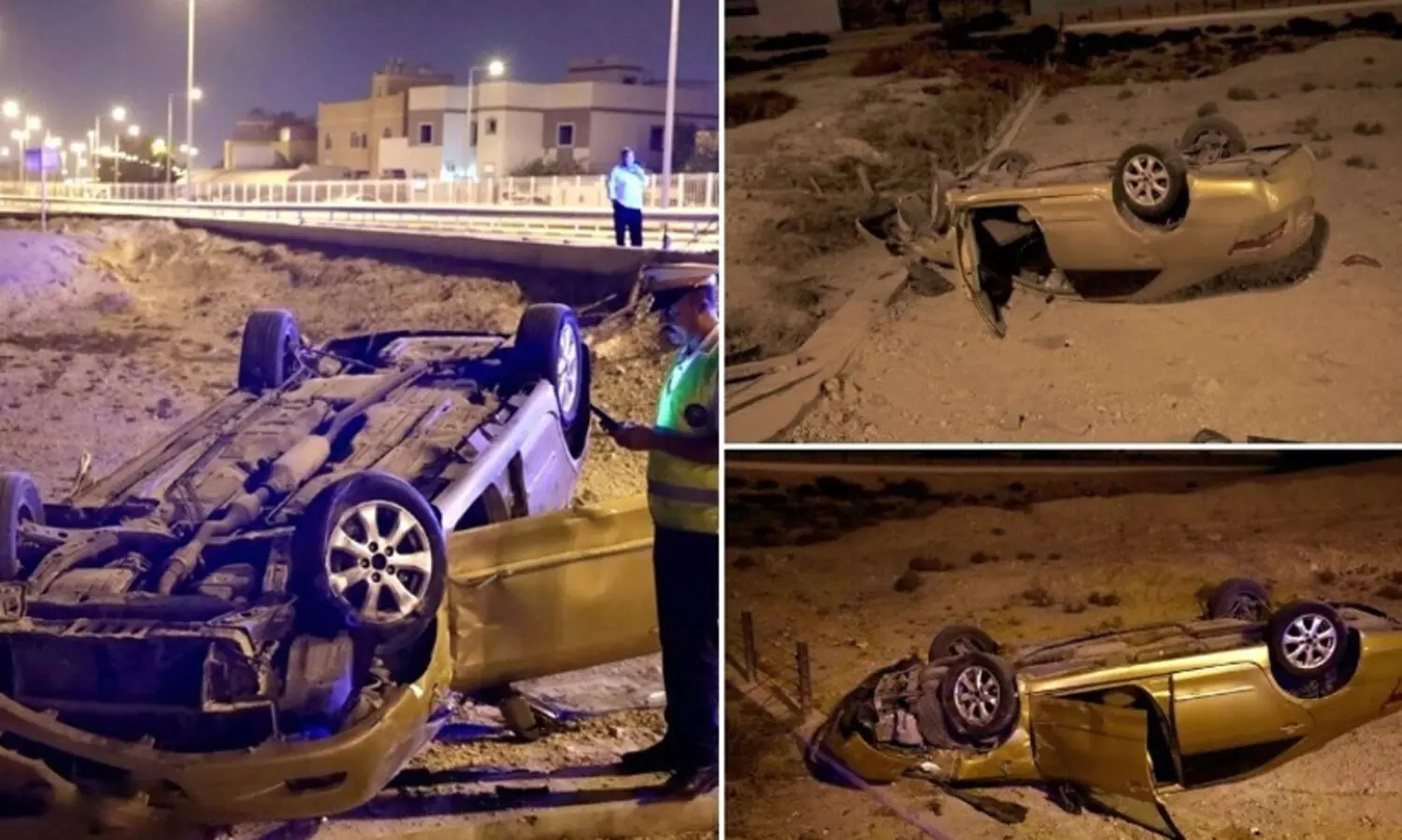 ഹമദ് ടൗണിൽ കാർ തല കീഴായി മറിഞ്ഞു; യുവാവിന് ഗുരുതര പരിക്ക്