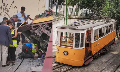 ലിസ്ബണിൽ പുരാതന കമ്പിത്തീവണ്ടി പാളംതെറ്റി മറിഞ്ഞ് 17 മരണം