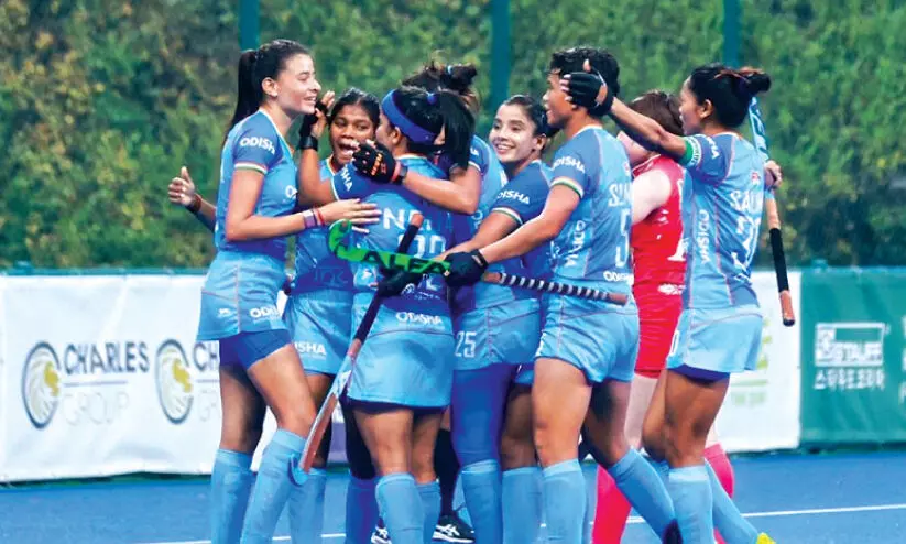 Indian stars celebrate after scoring a goal