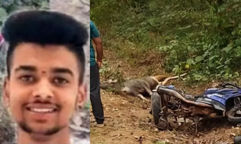 റോഡിന് കുറുകെ ചാടിയ മാൻ ബൈക്കിലിടിച്ചു; യുവാവിന് ദാരുണാന്ത്യം റോഡിന് കുറുകെ ചാടിയ മാൻ ബൈക്കിലിടിച്ചു; യുവാവിന് ദാരുണാന്ത്യം