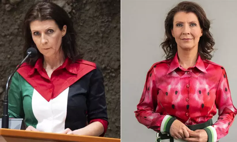 ഫലസ്തീന് പതാകയുടെ നിറമുള്ള വേഷം ധരിച്ചതിന് ഡച്ച് എം.പിയോട് പുറത്തുപോകാന് സ്പീക്കര്; മടങ്ങിവന്നത് തണ്ണിമത്തന് നിറത്തിലുള്ള വസ്ത്രമണിഞ്ഞ് ഫലസ്തീന് പതാകയുടെ നിറമുള്ള വേഷം ധരിച്ചതിന് ഡച്ച് എം.പിയോട് പുറത്തുപോകാന് സ്പീക്കര്; മടങ്ങിവന്നത് തണ്ണിമത്തന് നിറത്തിലുള്ള വസ്ത്രമണിഞ്ഞ്