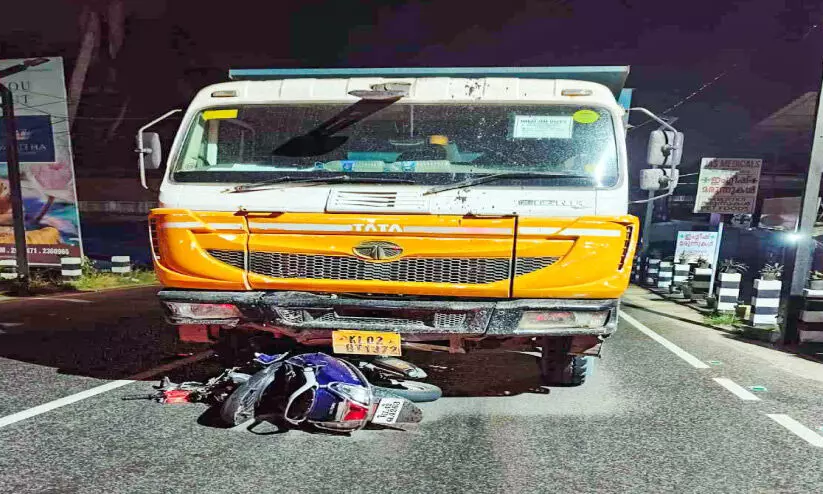 Accident involving a scooter hit by a Taurus lorry near Chathangad Bazaar in Edavanakad