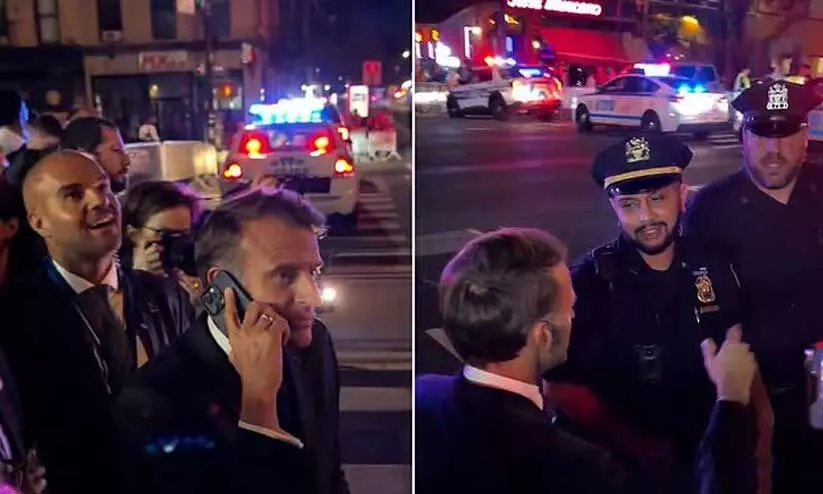 ട്രംപിന് പോകാൻ വഴിയടച്ചു; ന്യൂയോർക്ക് നഗരത്തിലൂടെ നടന്നുനീങ്ങി ഫ്രഞ്ച് പ്രസിഡന്റ് മാക്രോൺ, ഫോണെടുത്ത് വിളിച്ചു-ഹലോ ട്രംപ് സുഖമാണോ.?, ഞാൻ തെരുവിൽ കാത്തുനിൽക്കുകയാണ്