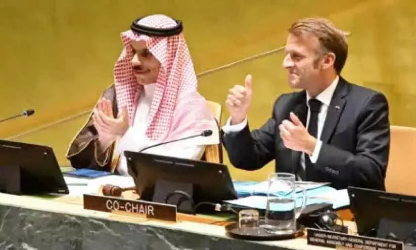 ന്യൂ​യോ​ർ​ക് പ്ര​ഖ്യാ​പ​നം​ ഉ​ട​ൻ ന​ട​പ്പാ​ക്ക​ണം;  –സൗ​ദി, ഫ്ര​ഞ്ച് സം​യു​ക്ത പ്ര​സ്താ​വ​ന