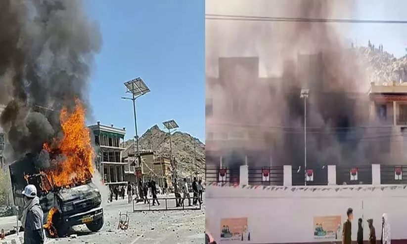 സംസ്ഥാന പദവി: ലഡാക്കിൽ പ്രക്ഷോഭം, വെടിവെപ്പ്: 4 മരണം, ബി.ജെ.പി ഓഫിസിന് തീയിട്ടു