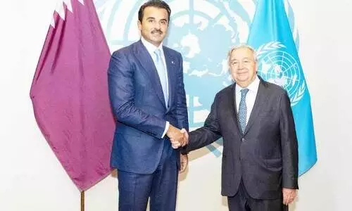 ഖ​ത്ത​ർ അ​മീ​ർ യു.​എ​ൻ സെ​ക്ര​ട്ട​റി​യു​മാ​യി കൂ​ടി​ക്കാ​ഴ്ച ന​ട​ത്തി